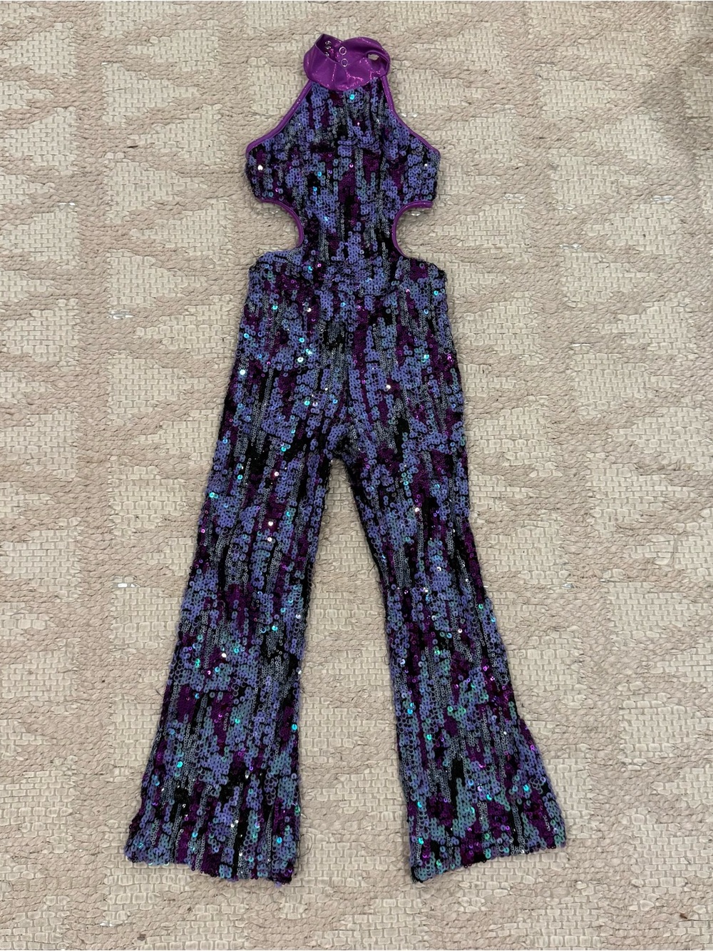 Disco Costume | Purple Sequin Cutout Jumpsuit - Girls
